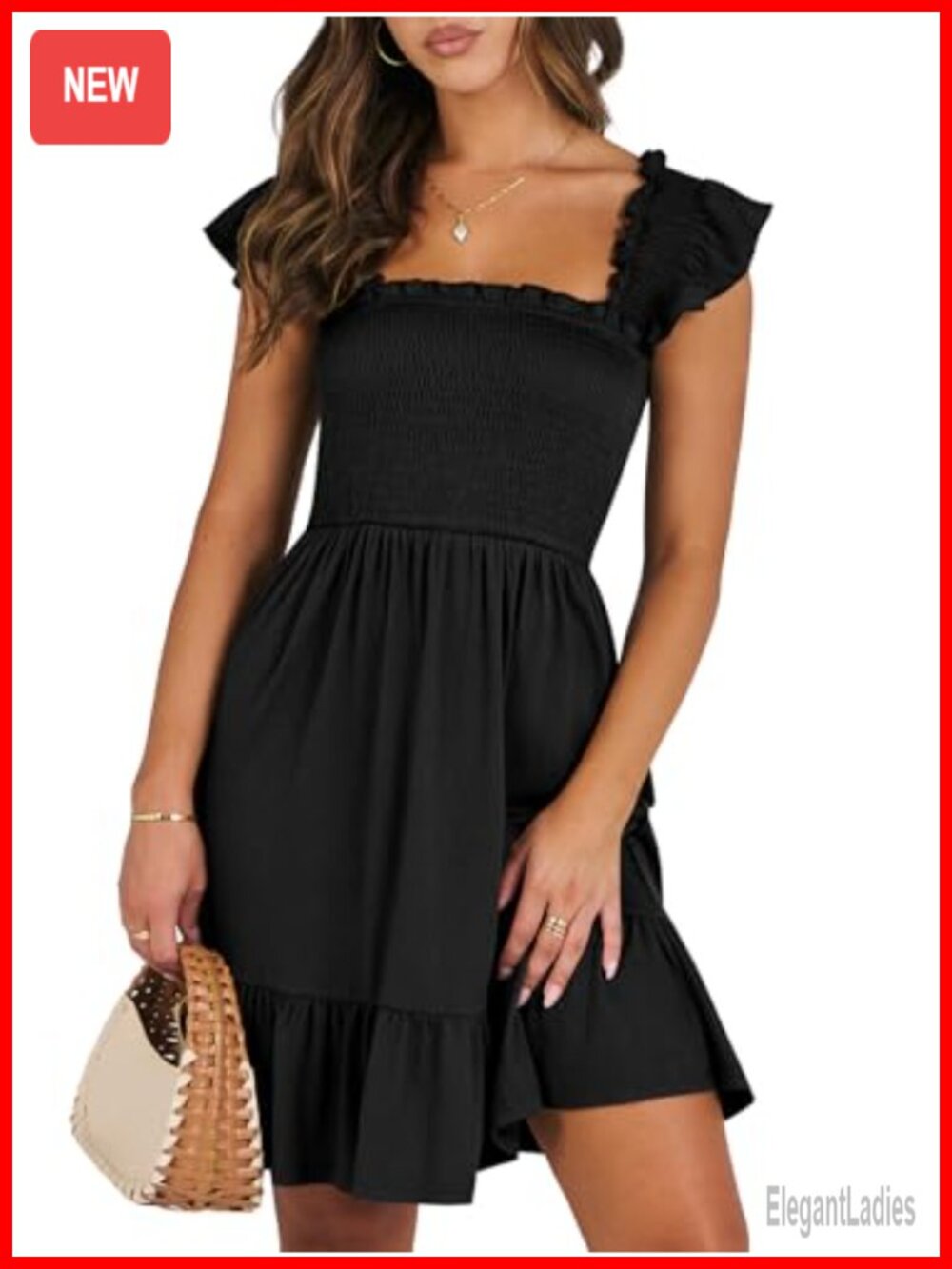 Sleeveless Smocked Summer Mini Sundress Square Neck Ruffle